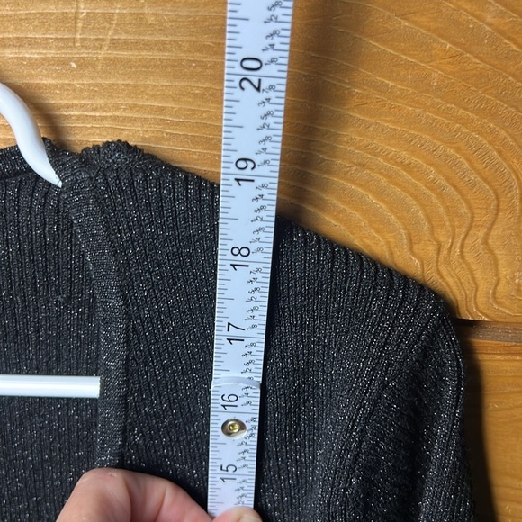 Pointelle Women’s Black Open-Front Sweater L Cardigan silk metallic nylon blend - Picture 4 of 9